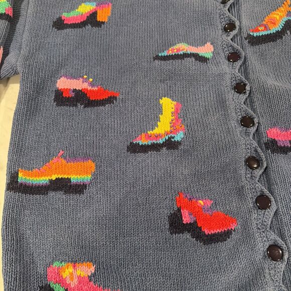 Christine Foley Shoes Sweater Cardigan Sz 2 Art to Wear Vintage - Picture 3 of 5